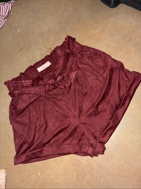 Burgundy faux suede Tie Shorts